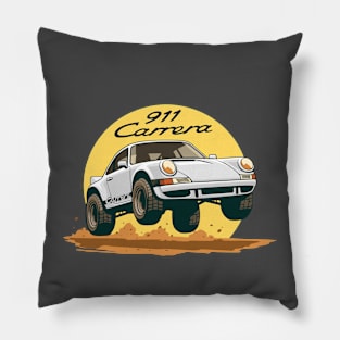 car 911 carrera offroad rally dakar white black Pillow