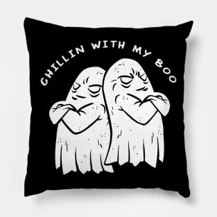 Chillin With My Boo Funny Halloween Ghost Design Pillow