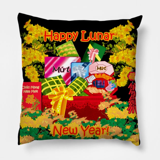 Chuc Mung Nam Moi/Happy New Year/Lunar New Year Gift Basket and Flowers T-Shirt Pillow by AZNSnackShop