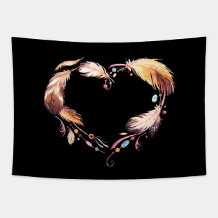 Image: Watercolor, Feather heart wreath Tapestry