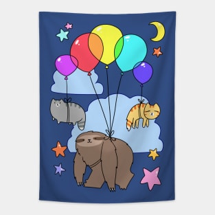 Balloon Sloth and Cats Tapestry