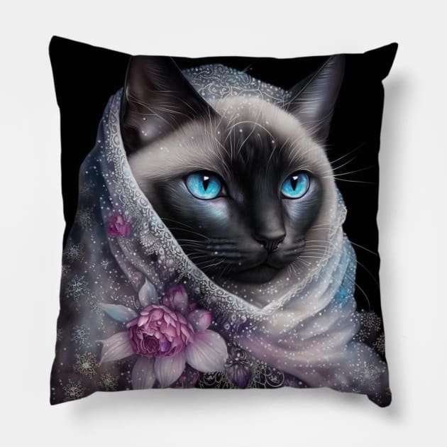 Modest Siamese Cat Pillow by Enchanted Reverie
