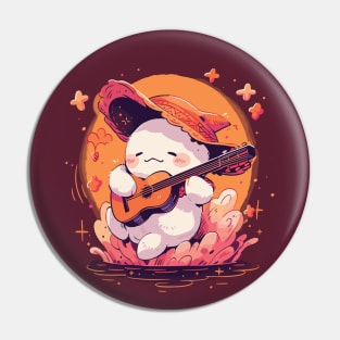 Halloween Ghost Playing Guitar. Spook Cute Monster. Pin