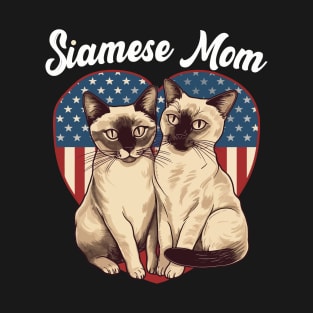 4th of july American flag Cat Mom Siamese Cat T-Shirt