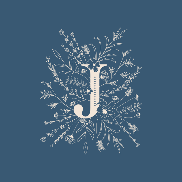 Botanical Letter J (Lake Blue) by Cascade Patterns