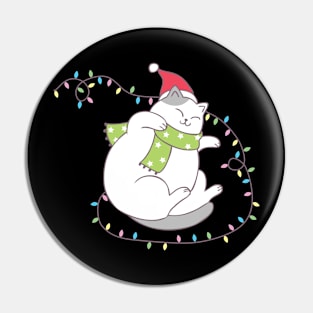 Sleeping Christmas Lights Cat Pin