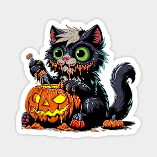 Halloween Pumpkin Carving Cat Magnet