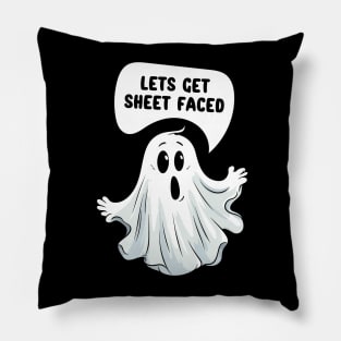 Let's Get Sheet Faced - Funny Halloween Ghost Pun, Beer Pun, Halloween Party, Funny Quote Pillow