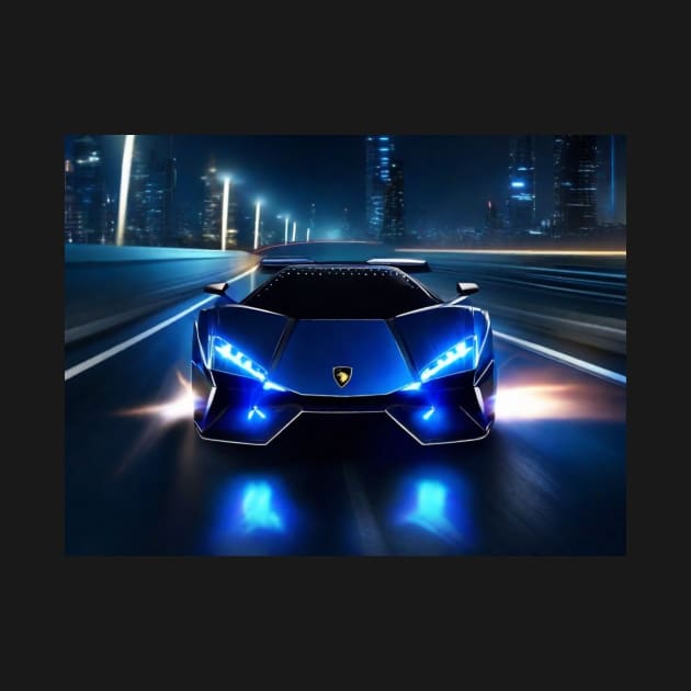 Hot blue sports car at night by Love of animals