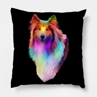 Rainbow Psychedelic Rough Coated Collie Dog Portrait Pillow