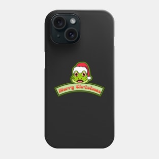 Sticker and Label Of  Frog Character Design and Merry Christmas Text. Phone Case