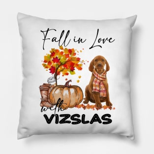 Fall In Love With Vizslas Fall Pumpkin Thanksgiving Pillow