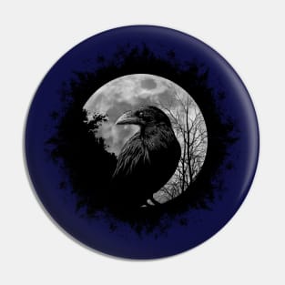 Mystic Black Crow Artwork Full Moon Raven Pin