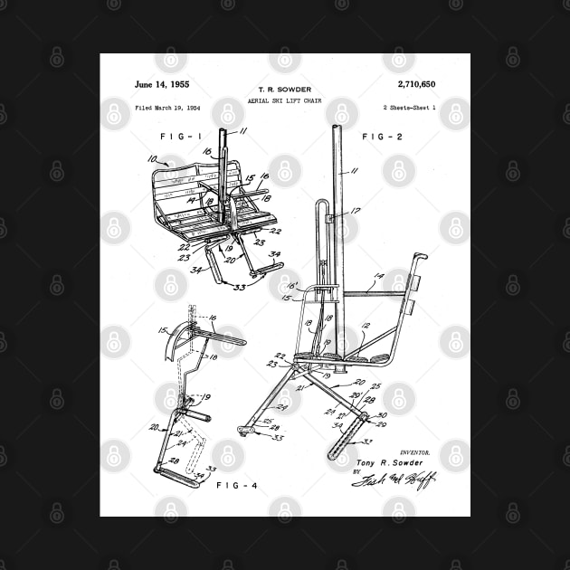 Skiing Patent - Ski Chalet Ski Fan Art - White by patentpress