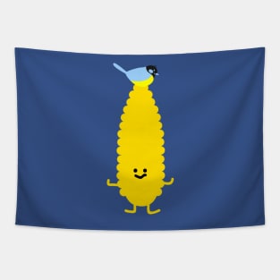 Funny corn with titmouse Tapestry