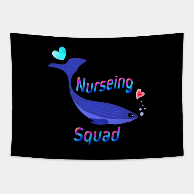 Nurseing Squad Cartoon Fish Dolphins with Love Funny Graphic Design T-Shirt Tapestry by Sodsai