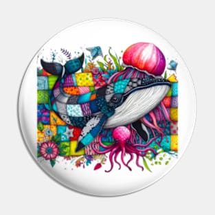 Patchwork whale Pin