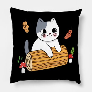 Mushroom Cat Wood Pillow