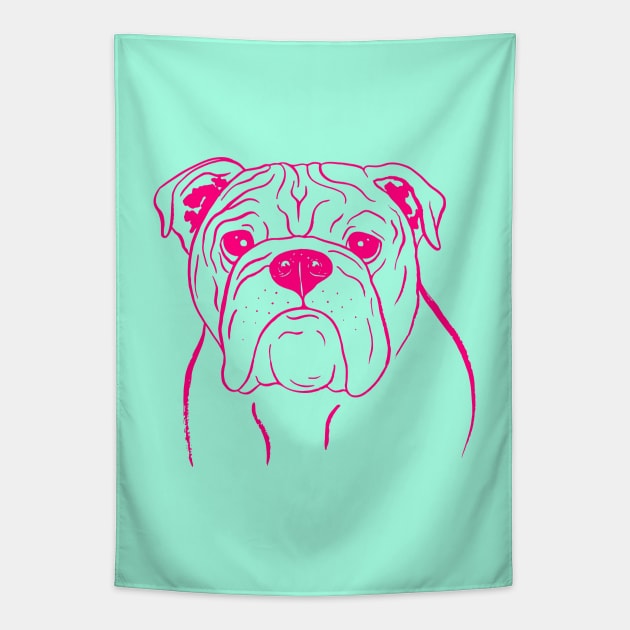 English Bulldog (Mint and Hot Pink) Tapestry by illucalliart