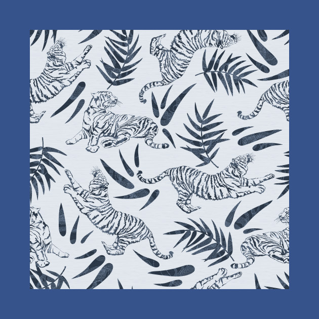 Discover Tigers and Bamboo Leaves in Blue - Tigers - T-Shirt