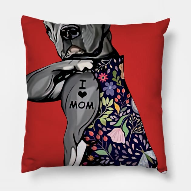 Pitbull - I Love Mom Pillow by sueannharley12