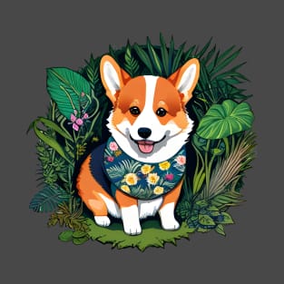 cute corgi with floral patterns T-Shirt