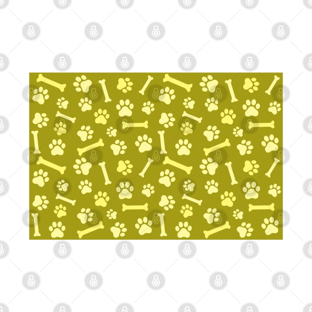 Pet - Cat or Dog Paw Footprint and Bone Pattern in Yellow Tones by DesignWood Atelier