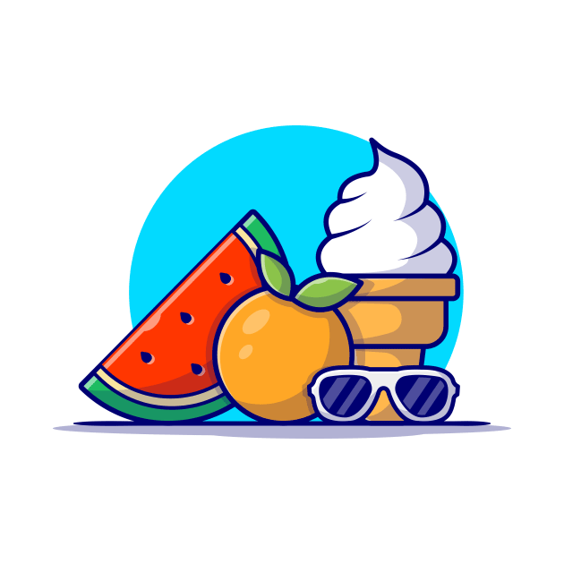 Watermelon, Orange, Ice Cream And Glasses Cartoon Vector Icon Illustration by Catalyst Labs