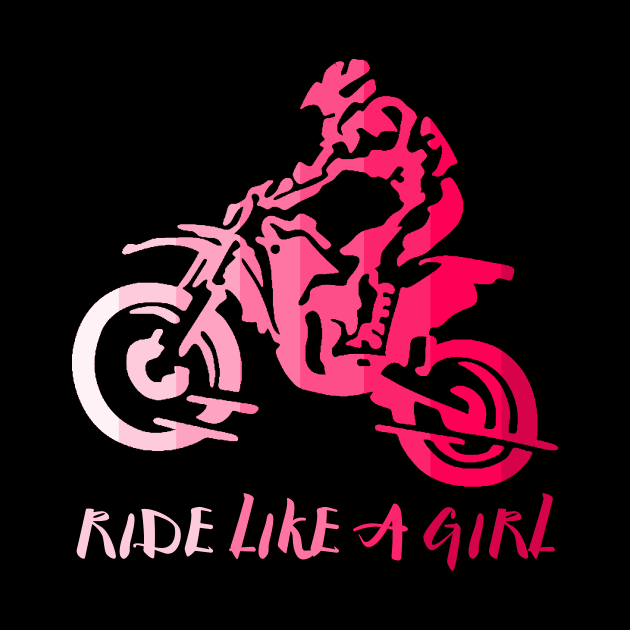 I Ride Like a Girl Pink Retro Biker Silhouette Enduro Girl by Bezra