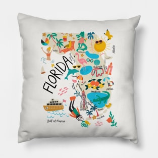 Florida whimsical Map//custom map design and pattern Pillow