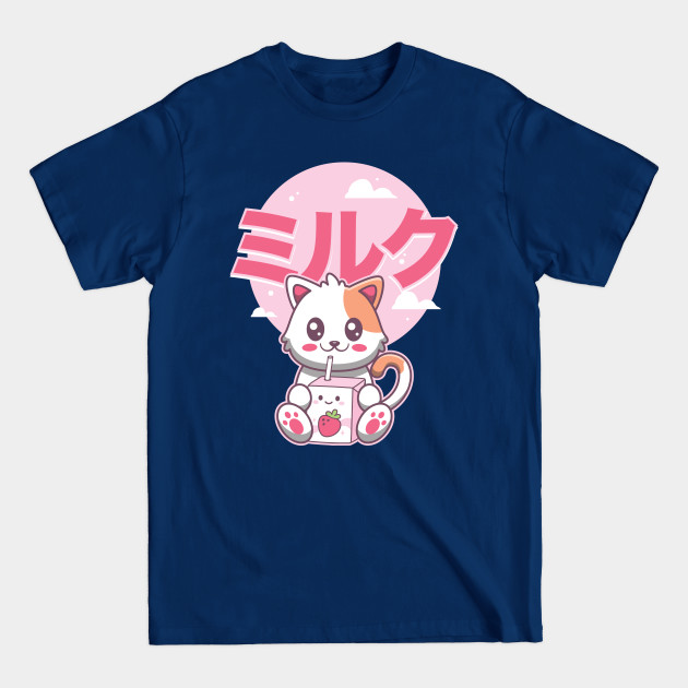 Disover Cute Japanese Kawaii Cat Strawberry Milk Shake - Kawaii Cat - T-Shirt