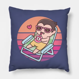 Cute Vampire Chilling With Blood Pack Drink In Sunset Pillow