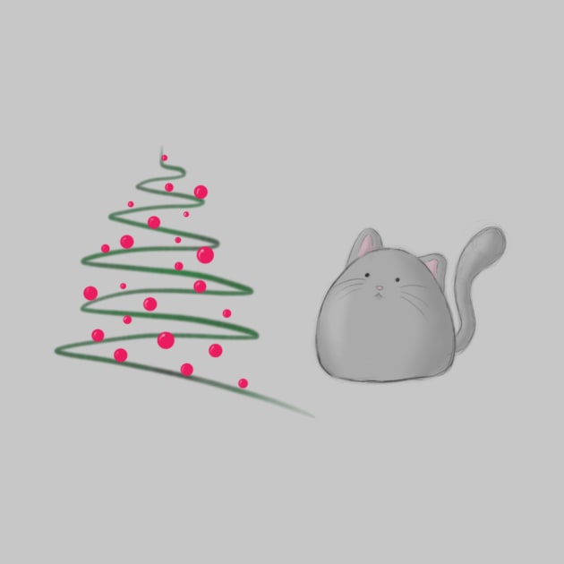 Cute fluffy fat cat with Xmas tree- cats lover by Vane22april