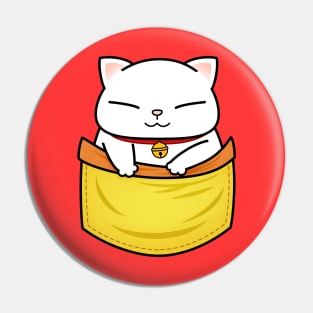 White Chubby Cat Pocket Kitty Pin