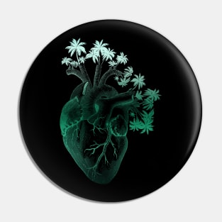 Jade Colored Anatomically Correct Human Heart - Palm Trees Pin