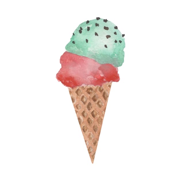 Mint strawberry ice cream cone by GinaaArts