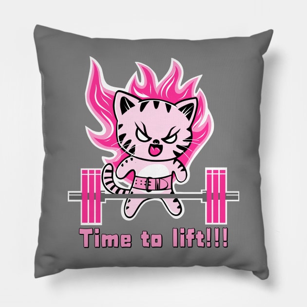 Weight lifting cat, gym girl, fitness girl Pillow by TimAddisonArt