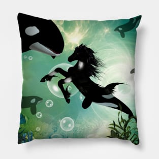 Wonderful little seahorse and orca Pillow