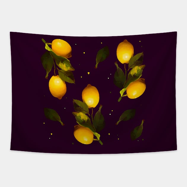 Seamless pattern with lemons and leaves Tapestry by shikita_a