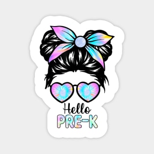 Hello Pre-K Messy Hair Bun Girl Back To School First Day Magnet