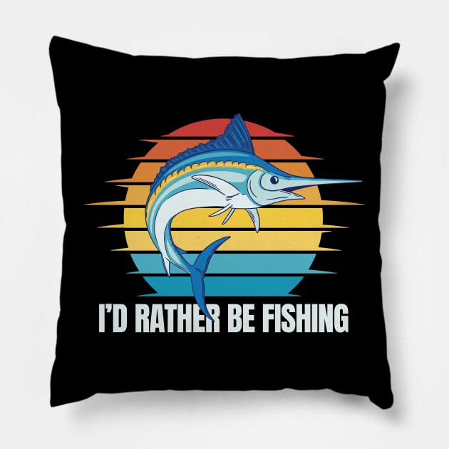 Vintage swordfish and the quote "I'd rather be fishing". Pillow by AbirAbd