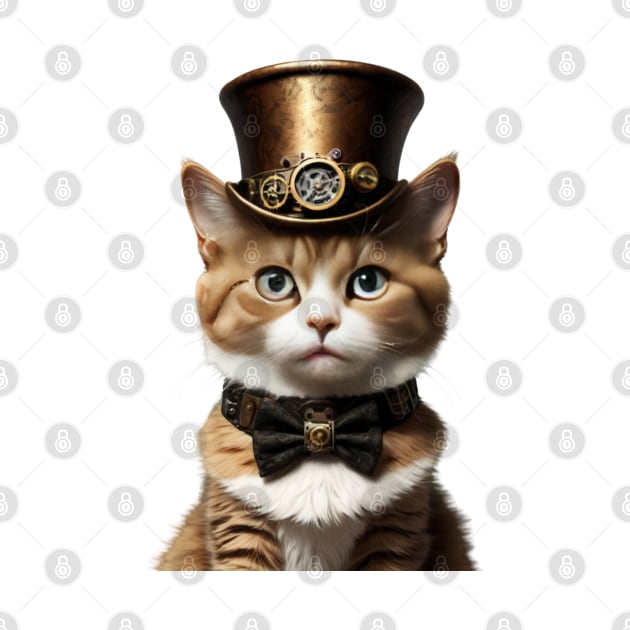 Funny Vintage Victorian Fashion Cyberpunk Gear Steampunk Cat by Tina