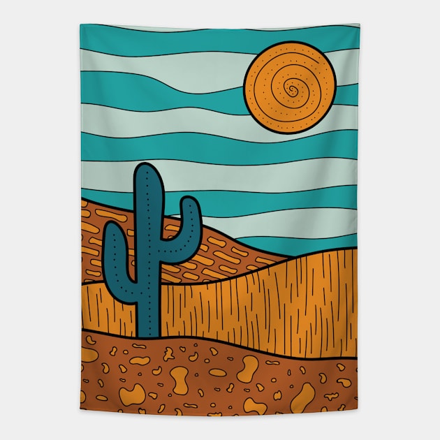 Abstract desert landscape illustration - Blue Tapestry by sziszigraphics