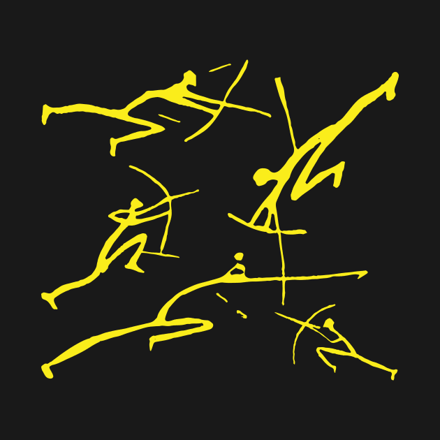 Yellow Bowmen Minimalist Paleolithic Cave Art Bow Fight by pelagio