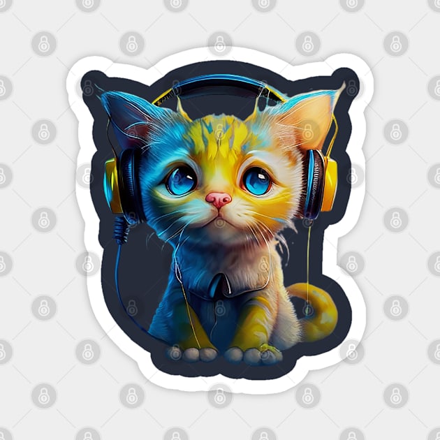 Cute kitty with headphones on Magnet by Right-Fit27
