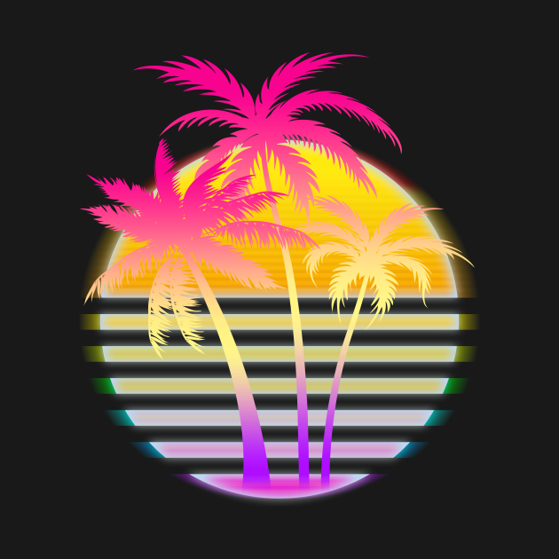 Discover Retro 1980s 1990s Vaporwave Palm Trees Beach Surf Sunset Art - Beach Sunset - T-Shirt