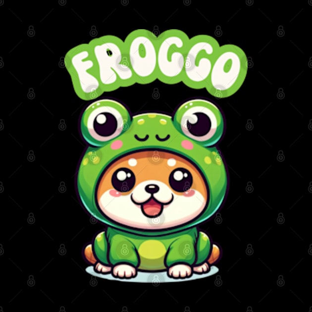 Froggo Cute Kawaii Dog in Frog Costume Puppy Toad by Lavender Celeste