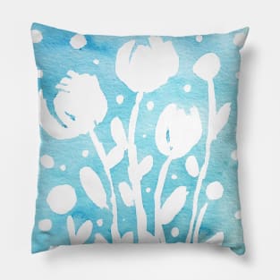 Whimsical watercolor flowers – blue Pillow