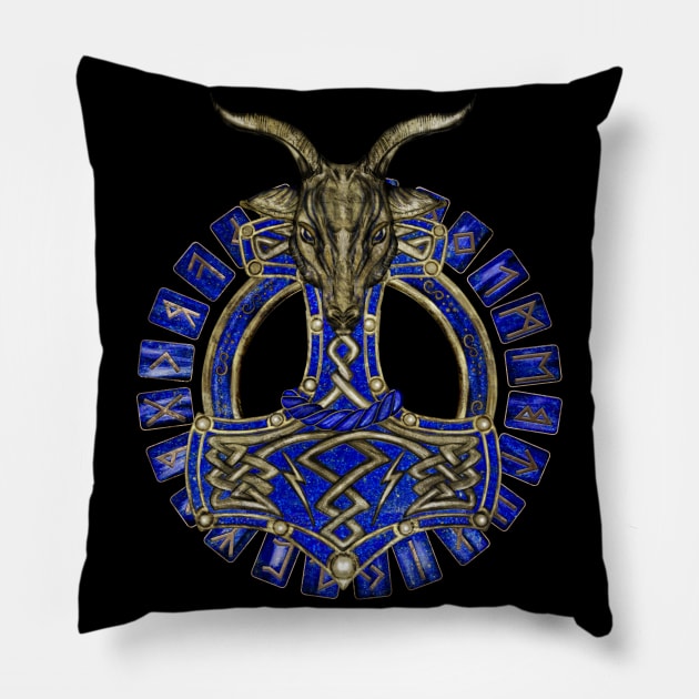 The hammer of Thor - Gold and Lapis Lazuli Pillow by Nartissima