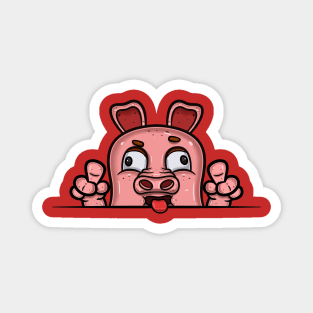 Pig Cartoon With Crazy Face Expression Magnet